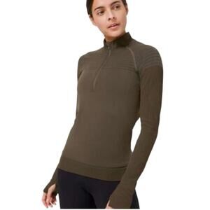 Lululemon Keep the Heat 1/2 Zip Top Size 6 Wool Blend  Olive Green Running